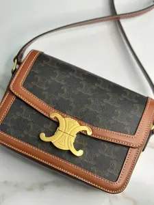 Pre-owned Celine canvas x leather Crossbody Bags TEEN TRIOMPHE BAG IN TRIOMPHE CANVAS AND CALFSKIN crossbody