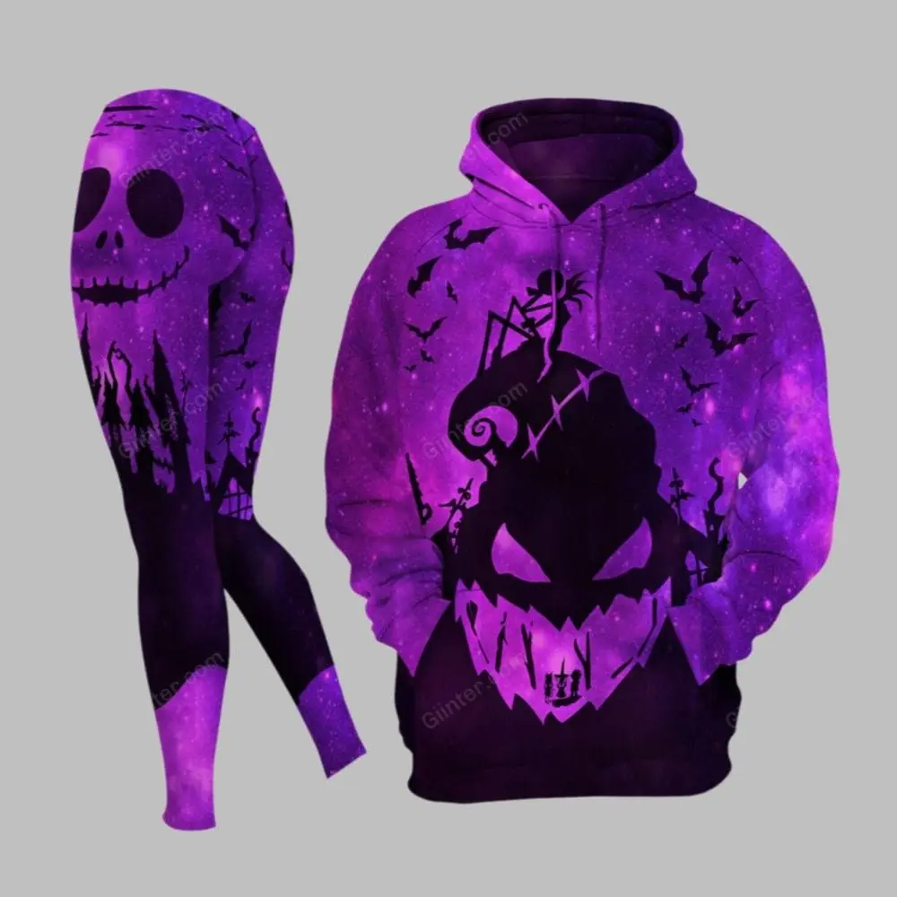 [Collections] Galaxy Nightmare Hoodie and Leggings Set 2026, Halloween Purple Hoodie Leggings Outfit, Women's 3D Graphic Pullover Sweatshirt, Spooky Fall Gift
