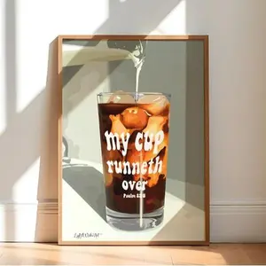 [SALE UP TO 50% - UNFRAMED] Ice coffee, Black Woman Art, trendy art , BlackWoman Wall Art, Black Girl Wall Art, digital wall art, my cup runneth over, Christian posters
