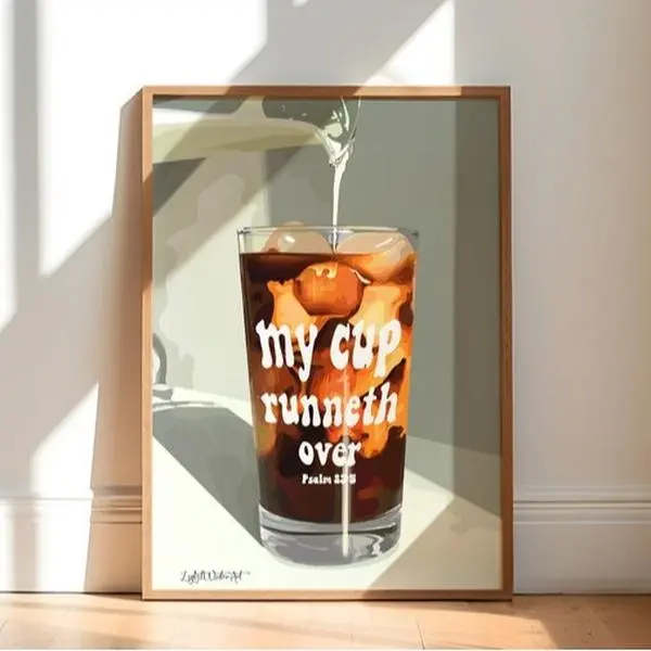 [SALE UP TO 50% - UNFRAMED] Ice coffee, Black Woman Art, trendy art , BlackWoman Wall Art, Black Girl Wall Art, digital wall art, my cup runneth over, Christian posters