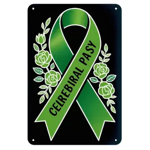Cerebral Palsy Ribbon Tin Sign, Vintage Awareness Metal Sign Print Aesthetic Room Decoration for Home Bedroom Kitchen Bar Coffee Bathroom Indoor Outdoor Wall Decor, 8 X 12 in