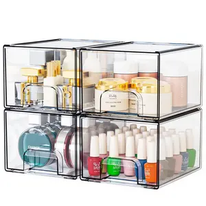 Stackable Cosmetic Storage Drawers, Premium Acrylic Makeup Organizer Box, Stackable Design, Organized Storage, Storage Solution, Nail Polish Storage, Compact Footprint, for Vanity, Bathroom, Sink Under, Kitchen Cabinet, Multi-Functional