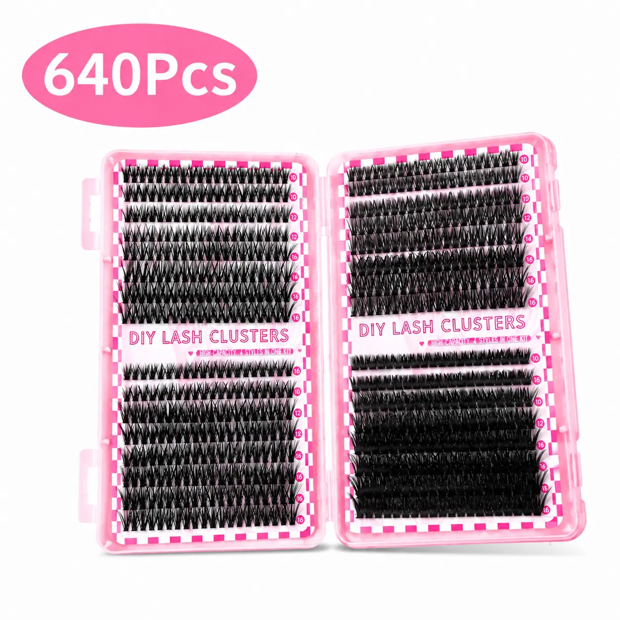 640PCS DIY Eyelash Extension Kit, Lash Clusters Natural Volume False Lashes, Wispy Individual Lash Set with Tweezers & Applicator for Salon-Style Eye Makeup