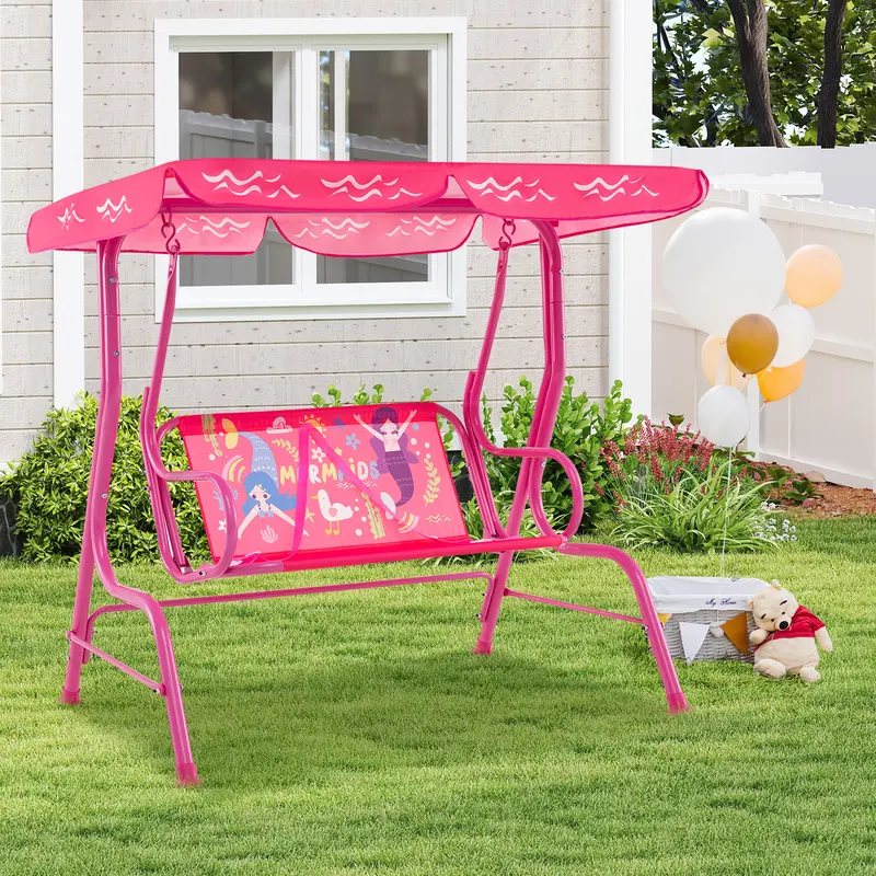Costzon All-Weather kids Patio Swing, 2-Seater Porch Swing Lounge Chair Hammock w/Removable Canopy, Outdoor Swing Bench , Gift Season BlackFriday Friends Giving