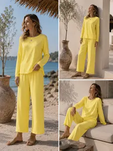 Women's Cotton Linen Ramie Breathable Casual Suit 2026, High-Quality Long Sleeved Pants, Solid Color, Plus Size, European and American Style Womenswear Clothing