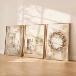 Christian Easter Wall Triptych. Risen and Victorious. Set of 3 Arts. Watercolor Resurrection. Digital Print. LDS Faith Home Decor