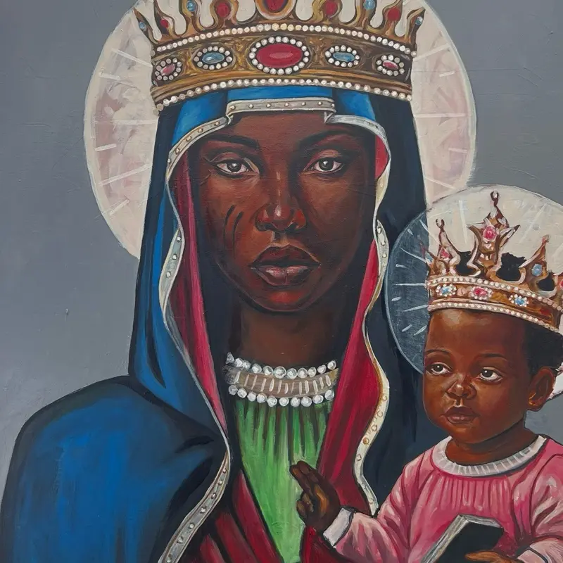 Èzili Dantò Original Acrylic Handmade Painting Featuring Iconic Mother and Child with Certificate of Authenticity Included