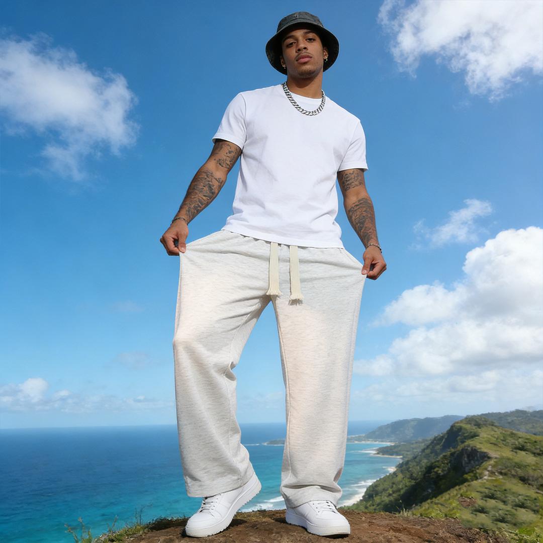 Men's 6-Piece Solid Color Drawstring Casual Long Pants, Street Style Loose Fit Sports Pants