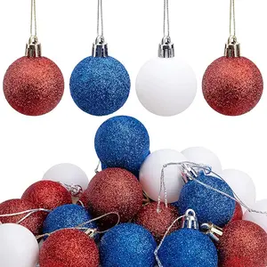 24 PCS Independence Day Glitter Hanging Ball-1.57 Inch 4th of July Ornaments Ball for Tree Decorations-Memorial Day Red White Blue Ball for Veterans Patriotic Party Decor