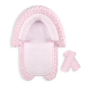 Infant Car Seat Insert, Baby Car Seat Head & Body Support with 2 Straps Pads, Ultra Soft Newborn Preemie Carseat Insert Cushion for Girls Boys, Fits Car Seat, Stroller, Swing, Bouncer, Pink