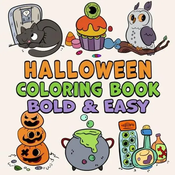 Halloween Bold & Easy Coloring Book: Simple Large Print Spooky Designs for Adults, Kids & Beginners