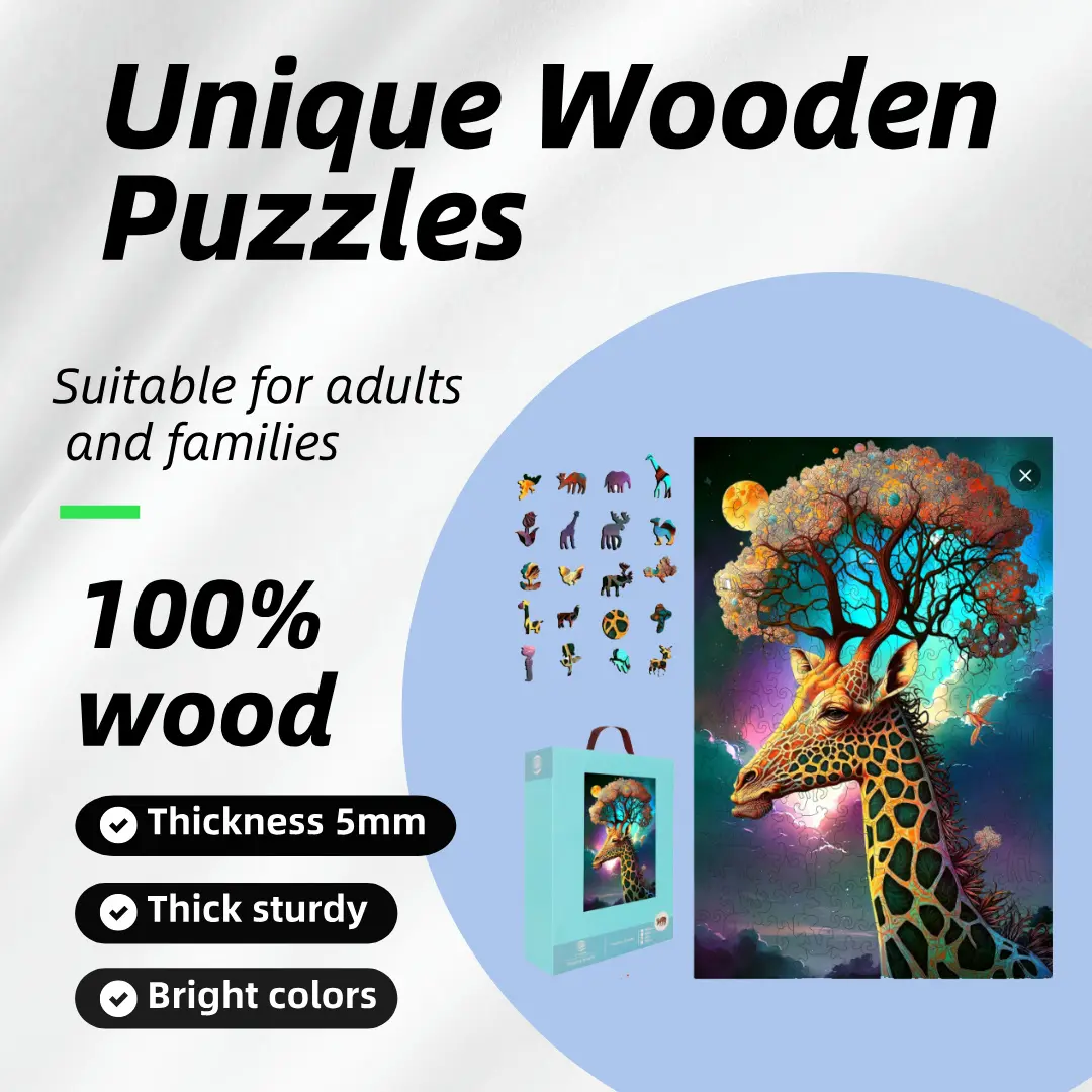 Mys Aurora Wooden Jigsaw Puzzle for Kids and Adults Thinking Giraffe 200 300 Pcs Unique Shape Nice Box Packing Fun Challenging Brain Exercise Family Game Creative Gift for Friends Parents Grandparents Multicoloured