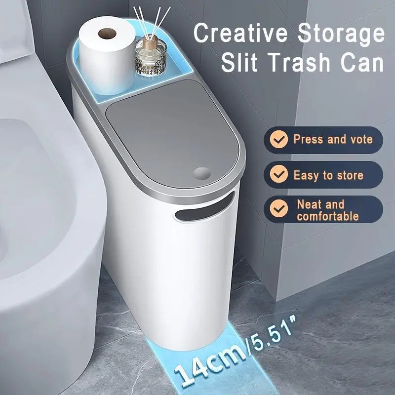 Stylish Large Capacity Push-On Kitchen Trash Bin - Space-Saving Home Trash Can with Lid - Household Items for Bathroom Use, Holiday Gift Decoration