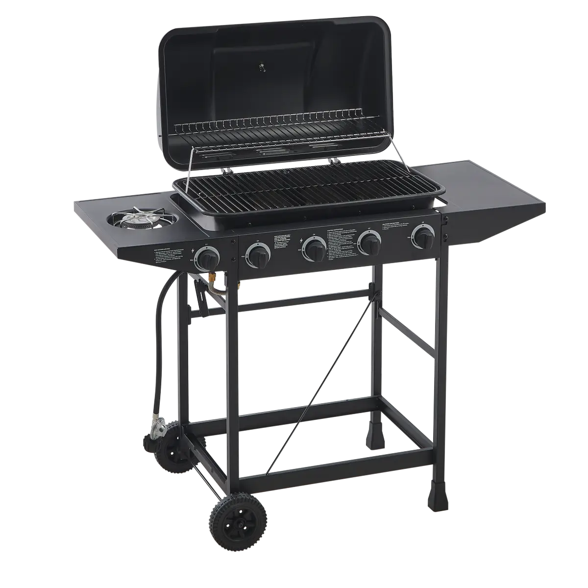 Summerwins 4-Burner Propane Gas BBQ Grill with Side Burner, 42000 BTU Power, Stainless Steel Construction, Enamel-Coated Grates, Side Tables, Square Steak Rack, Piezo Ignition & Drip Tray Cleanup for Outdoor Patio Backyard All-Year-Round Cooking