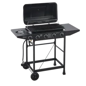 4 Burner BBQ Propane Gas Grill with Side Burner 42000 BTU Output Stainless Steel Barbecue Grill with Enamel-Coated Grates and Side Tables for Outdoor Cooking Kitchen and Patio Backyard.,summervibes
