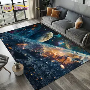 2D Galaxy Moon & Crater Flannel Decorative Area Rug - Cosmic Nebula & Starry Sky Print Soft Mat for Living Room & Bedroom, Non-Slip Space Inspired Home Decor #GalaxyRug #SpaceInspiredMat #CosmicNebulaDecor #StarrySkyCarpet #NonSlipFlannelRug