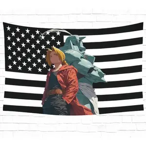 Fullmetal Alchemist Cartoon Print Tapestry Wall Hanging, Velvet Lightweight Rectangular Decorative Modern Stripe Design Home Bedroom Decor, Ideal Gift for Boyfriends