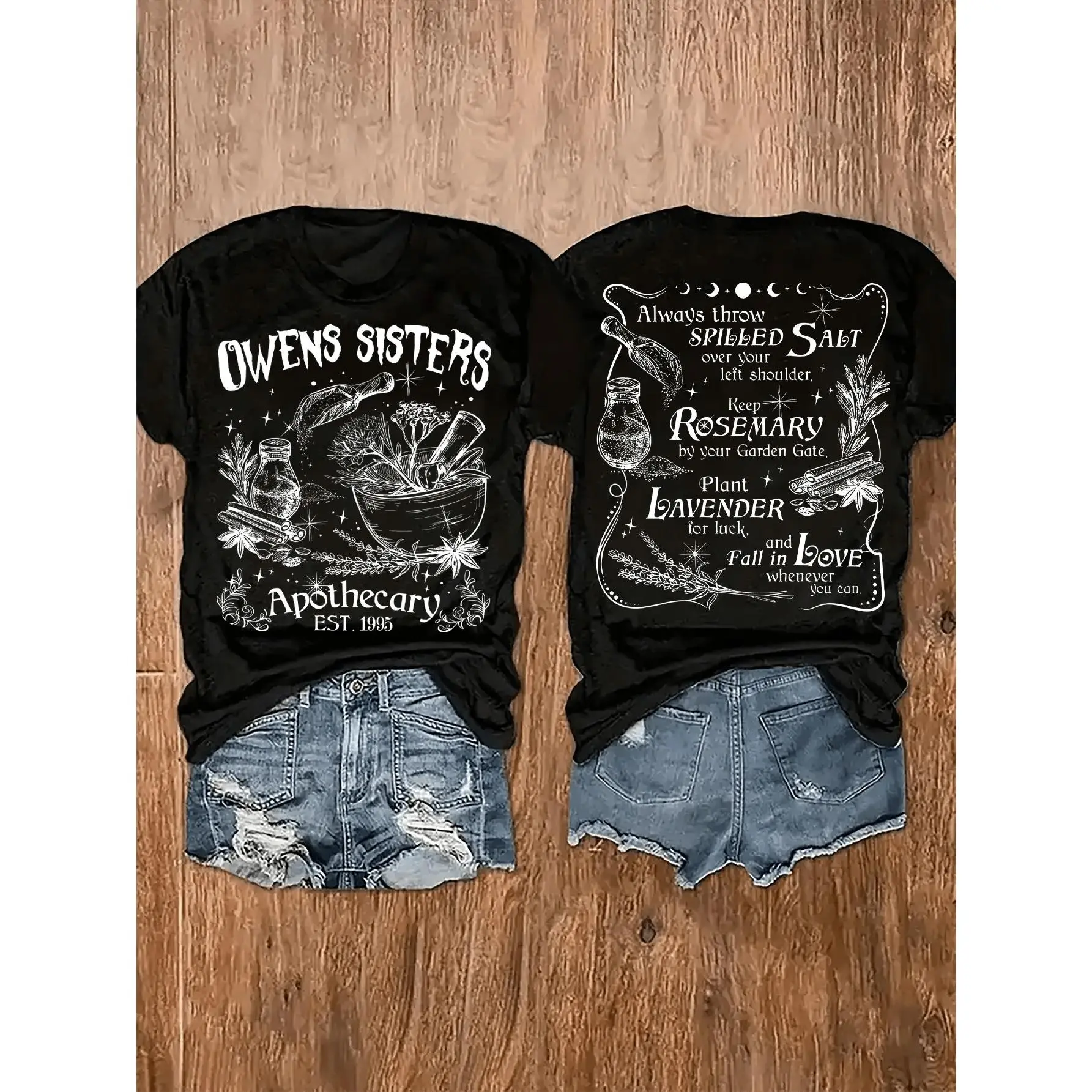 Witchy Apothecary Graphic Tee Women Vintage Gothic Spell Herb Print Oversized Crewneck Short Sleeve Soft Cotton Casual Streetwear Halloween Fall Outfit
