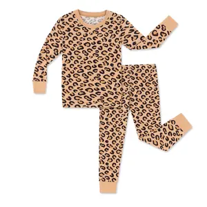 Baby long-sleeved pajamas set, Bamboo viscose material, long sleeved and pants, leopard print, toddler's pajamas, outdoor-wear