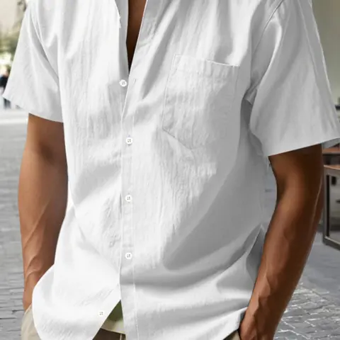 Men's Linen Solid Color Button-Up Short Sleeve Shirt for Summer, Tropical Breathable & Comfortable Casual Beach Style, Versatile Relaxed Fit for Active Lifestyles Top