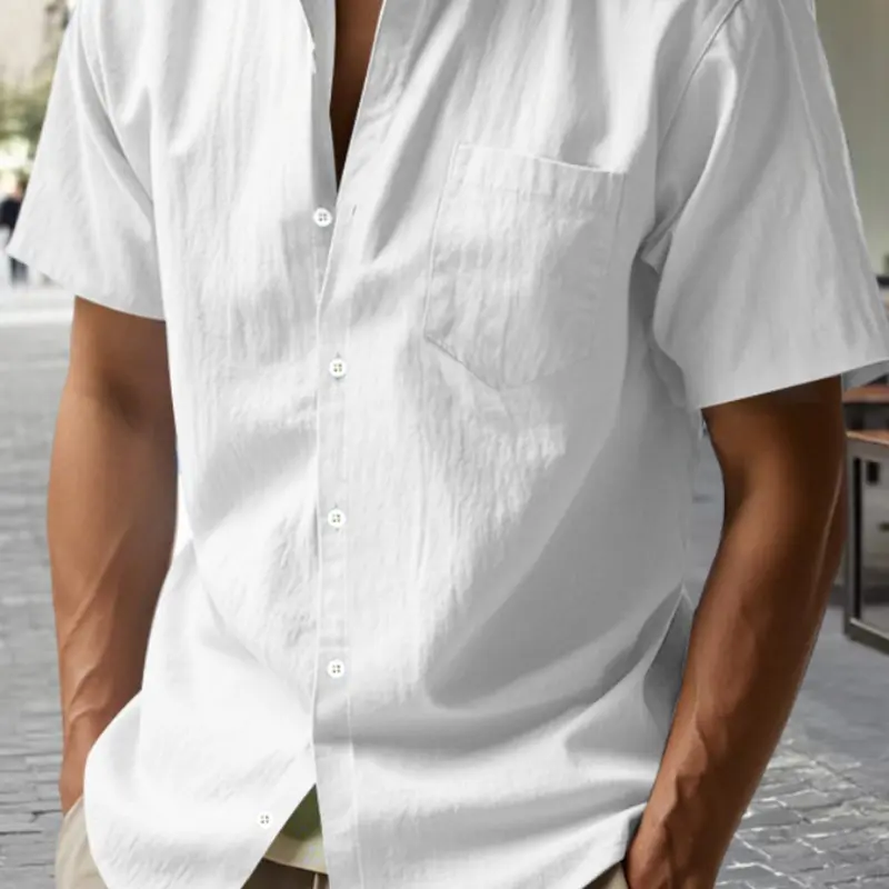 Men's Linen Solid Color Button-Up Short Sleeve Shirt for Summer, Tropical Breathable & Comfortable Casual Beach Style, Versatile Relaxed Fit for Active Lifestyles Top