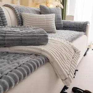 1pc Plush Solid Color Sofa Cushion, Warm Fall Winter Thick Seat Pad, Luxurious Soft Comfort, Anti-Slip Cat Scratch Resistant, Pet Friendly, Sofa Cushion Cover