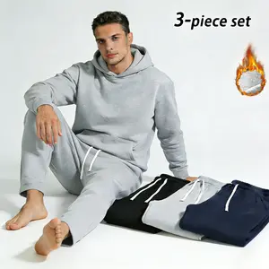 Men's 3-Piece Solid Fashion Sweatpants, Versatile All-Season Wear, Ideal for Autumn and Winter