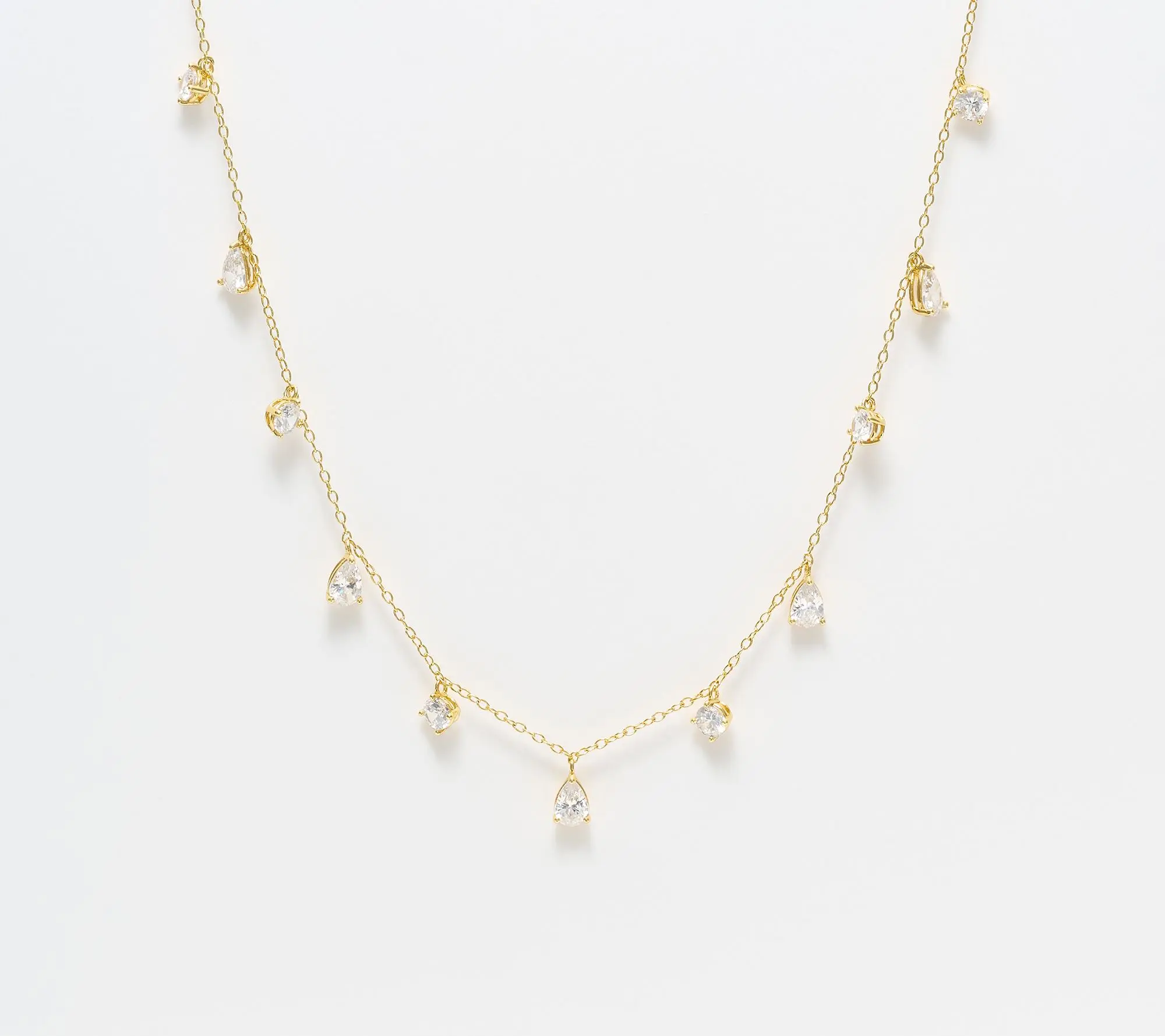 Diamonique Station Drop Necklace, Sterling