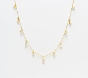 Diamonique Station Drop Necklace, Sterling