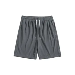Men’s corduroy solid-color mid-thigh beach shorts — summer loose casual athletic shorts
