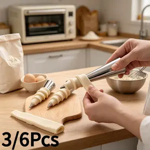 3/6Pcs stainless steel pastry corner mold set, durable conical baking tube, non stick Kanoli tube for making cream corners, croissants, waffle corners, etc., essential tool for home baking