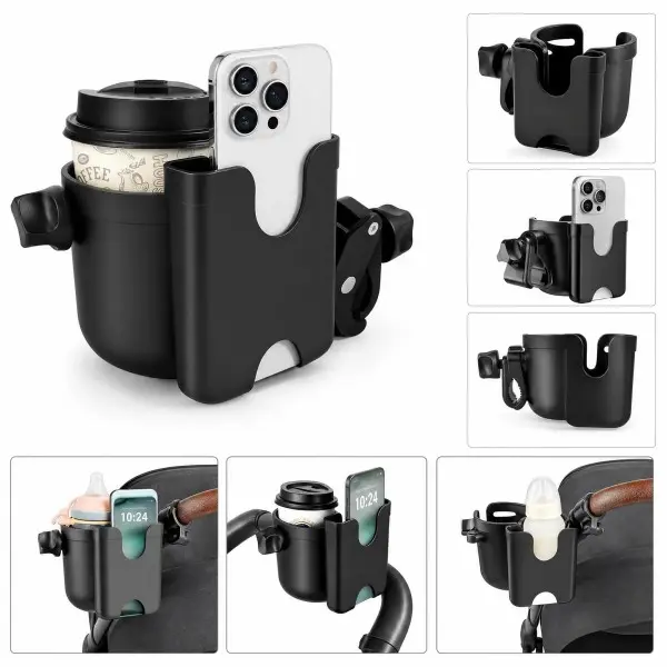 2-in-1 Walker Cup Holder (with Phone Mount), Stroller Cup Holder, Wheelchair Cup Holder, Walker Cup Holder—a cup holder and phone mount suitable for walkers and electric mobility scooters