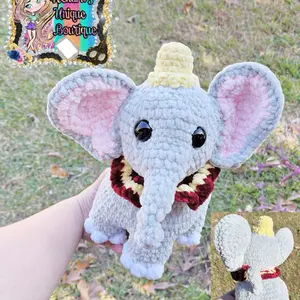 Elephant Crochet Plushie - Big Elephant Design with Yellow Crown, Soft Plush Texture, Ideal for Gifts and Collectibles