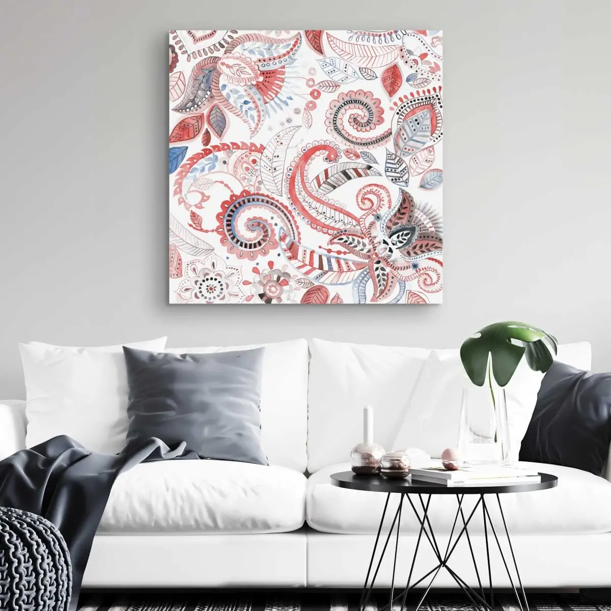 Begin Home Decor C1RC3232R3GLXV 32 x 32 in. Paisley Pattern - Coral Patterns Canvas for Home Decor