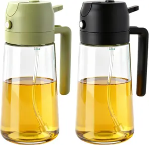 2Pcs Glass Oil Sprayer for Cooking 16oz/470ml, Kitchen Gadget for Air Fryer, Salad, BBQ, Frying（Black+Green）
