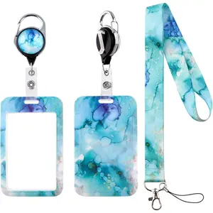 Teal Lanyard with ID Badge Holder, Marble Retractable Badge Reel Clip  Lanyard for Key Men Women Work Name ID Card Badge Case