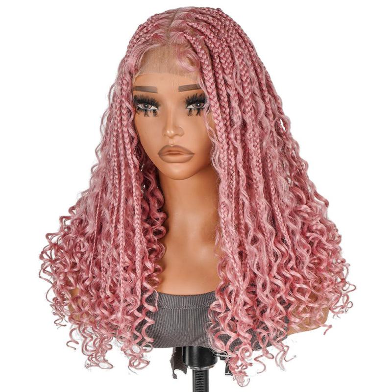 SuperNova #Pink Color 16" Full Lace Bohemian Box Braided Wig - Premium Synthetic Fiber, Natural Look, Lightweight & Comfortable for Daily Wear, Perfect for Trendy Hair Transformations