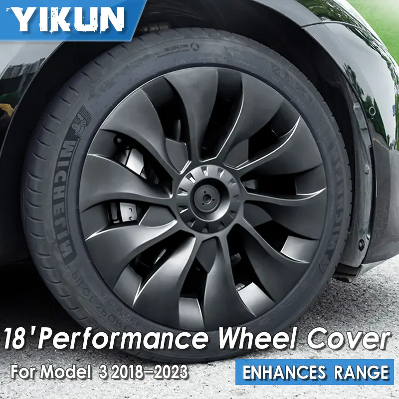 YIKUN 4PCS 18in Full-Rim Conforms-to-Aerodynamics ABS Wheel Covers, Car Accessories for Tesla Model 3 Performance (2018-2023) with Wheel Protection, Easy Install & Clean, Symmetric Look to Cover White Edge