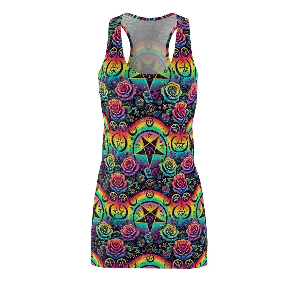 Gothic Racerback Dress, Trippy Witchy Occult Punk Rock Sleeveless, Women's Cut & Sew, Alternative Fashion, Grunge Mini Dress, Halloween Casual Fabric Lightweight Polyester Womenswear
