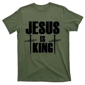 Jesus Is King 3 Nails Cross Christian T-Shirt for Men - Redeemed Collection Classic Crewneck Cotton Top