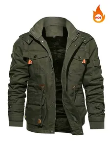 Autumn and winter plus velvet men's jacket removable hooded jacket plus velvet thickened jacket military casual jacket large pocket jacket Coats