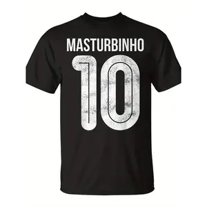 Men'S & Women'S Funny Jersey T-Shirt - Masturbinho No. 10 Distressed Print & Portuguese Name Design - Breathable Black & White Soccer Fan Apparel - Unisex Casual Round