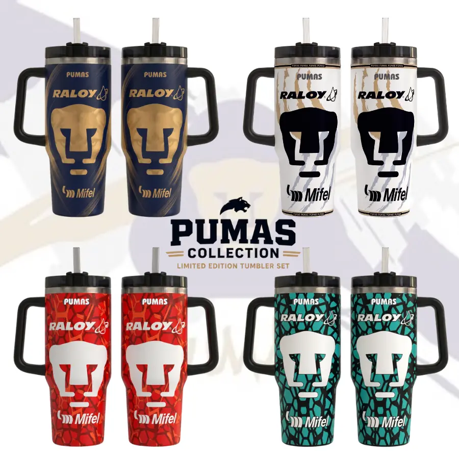 Pumas UNAM Inspired 40oz 30oz 20ozTumbler with Handle & Straw, Football Fan Stainless Steel Travel Mug, Limited Edition Drinkware