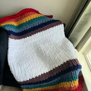 Rainbow Stripes Handmade Chunky Knit Blanket