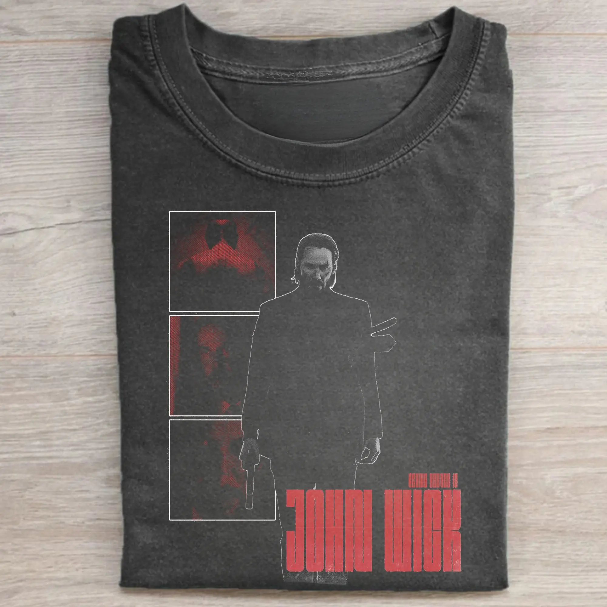 Gildan Men's Cotton Short-Sleeve Round Neck T-Shirt - Vintage John Wick Graphic Casual Top, Keanu Reeves Thriller Movie Menswear, Minimalist Fit All-Seasons