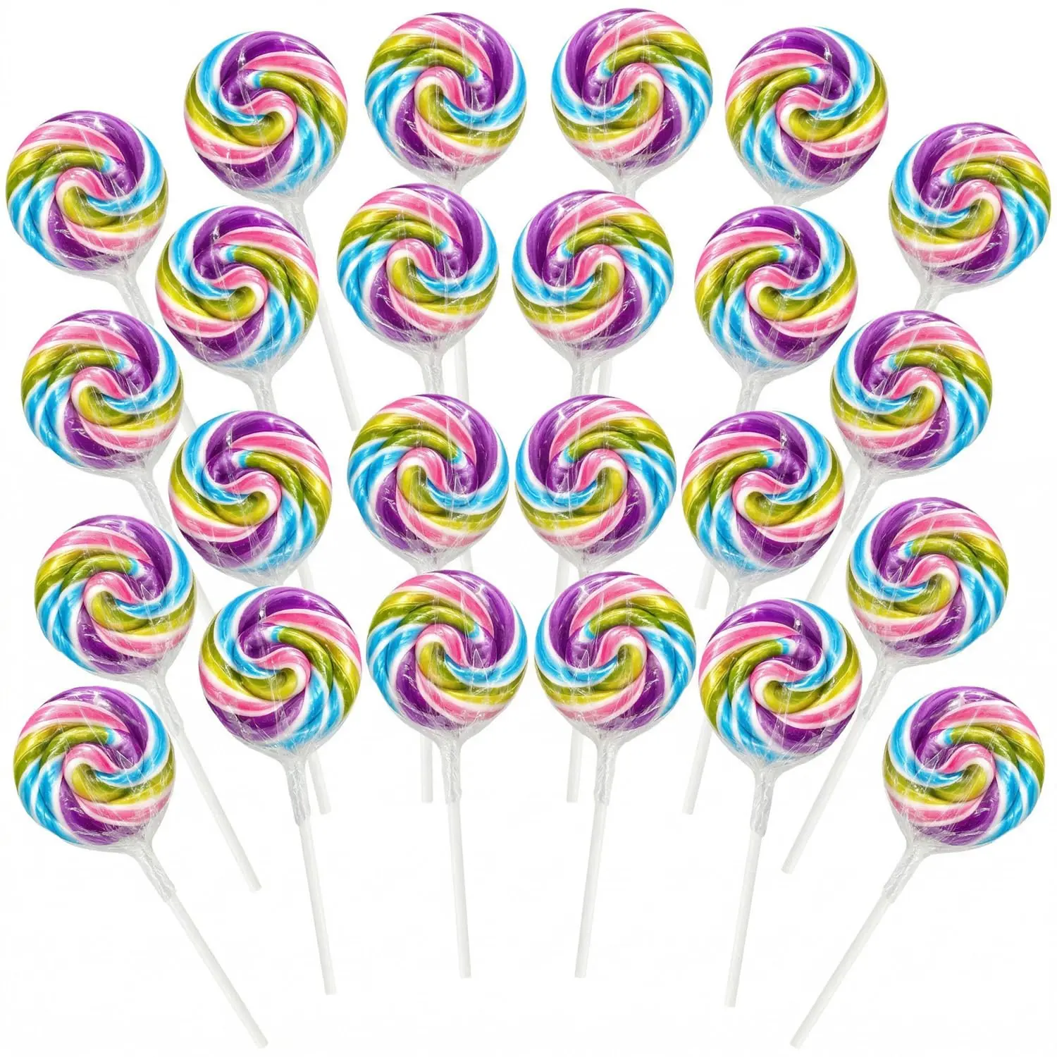 Swirl Lollipops With Natural Colors – 24 Count Pastel Rainbow Tutti Frutti Candy Pops, Classic Swirl Lollipops for Spring Party Favors & Classroom Treats.