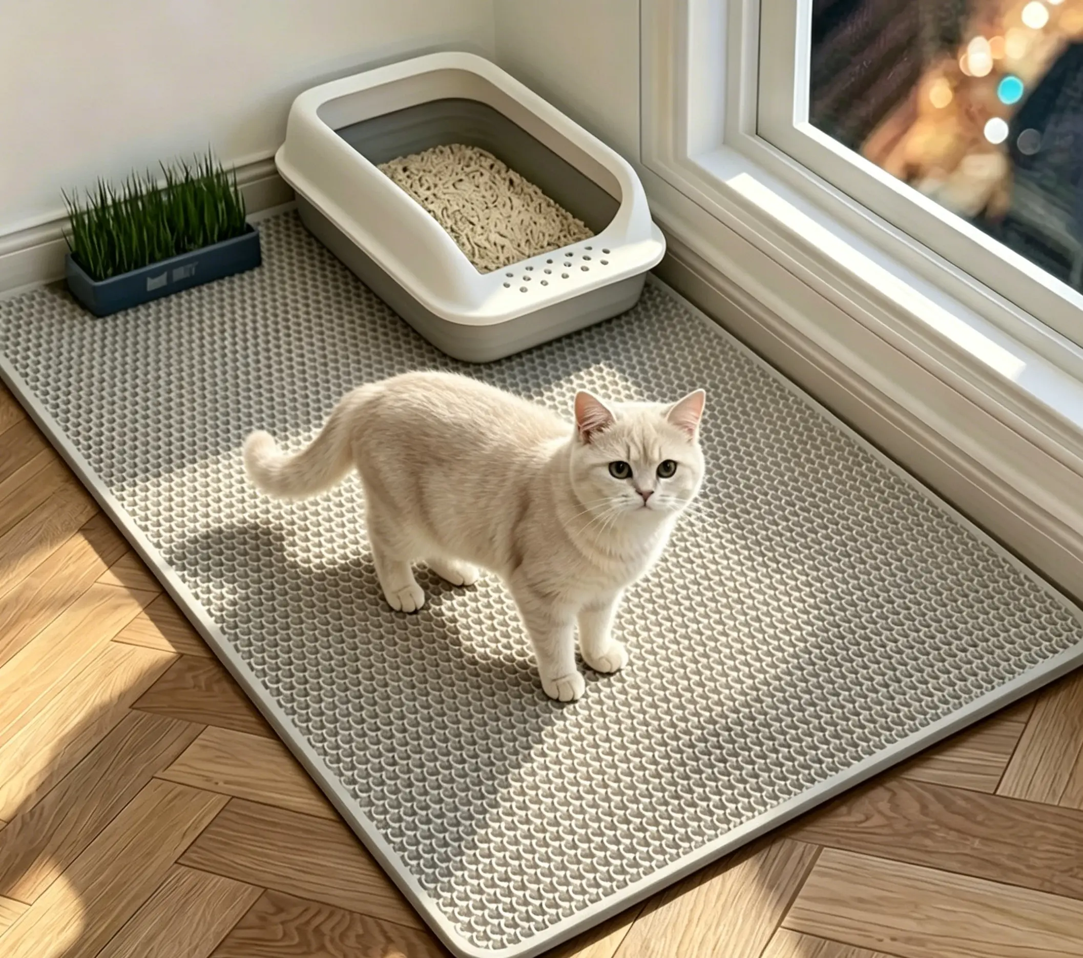 Extra Large Double-Layer Honeycomb Cat Litter Mat, EVA Anti Tracking Sand Catcher, Washable Odor Resistant Reusable Pet Floor Protection Litter Pad