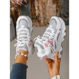 2025 New Large Size Autumn/Winter Plus Velvet Thickened High-Top Dad Shoes with Thick Sole, Non-Slip, Wear-Resistant, Fashionable and Versatile Sports and Casual Sneakers