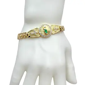 Link Bracelet 18k Gold Plated with Clear Zirconia Stones Elegant Religious Symbolism Jewelry