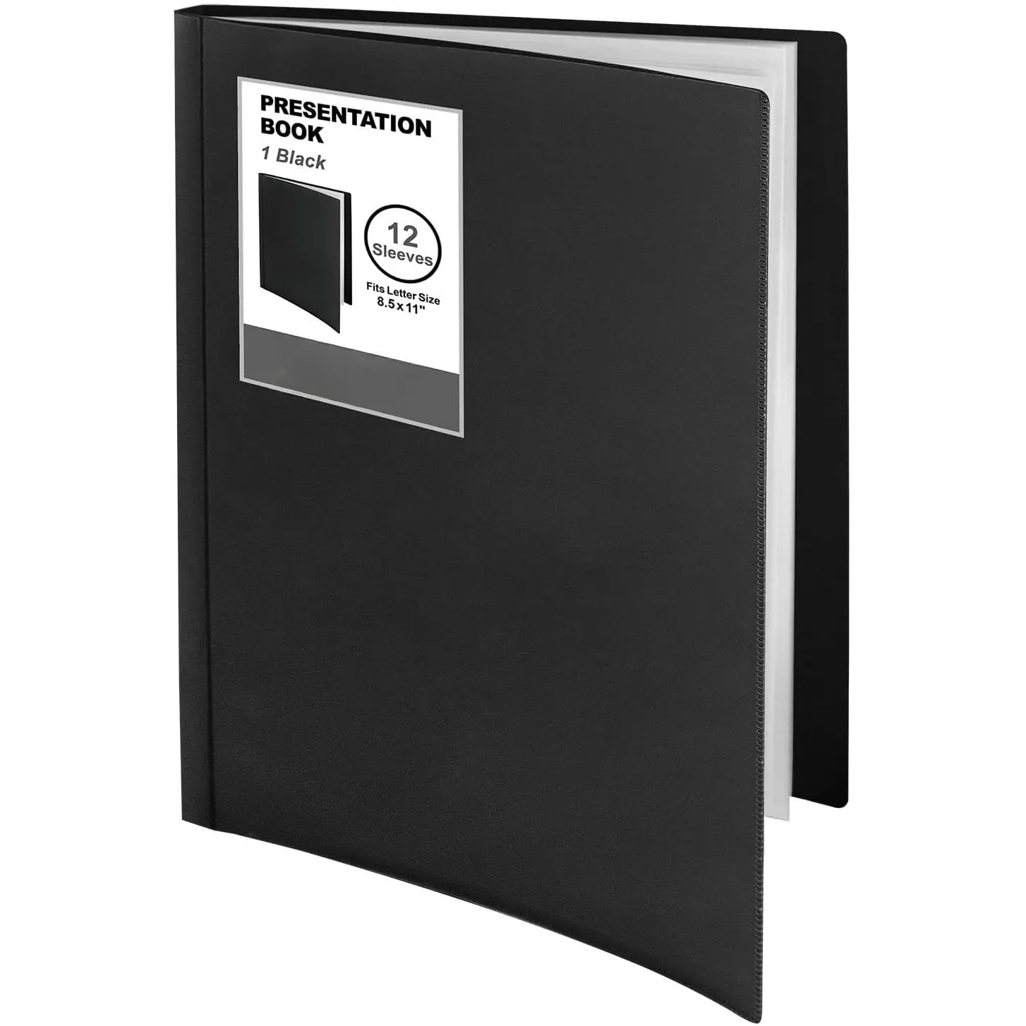 Binder with Plastic Sleeves 12-Pocket, Black Presentation Book, 8.5 x 11 Portfolio Folder with Clear Sheet Protectors, Displays 24-Page Documents, , Important Papers